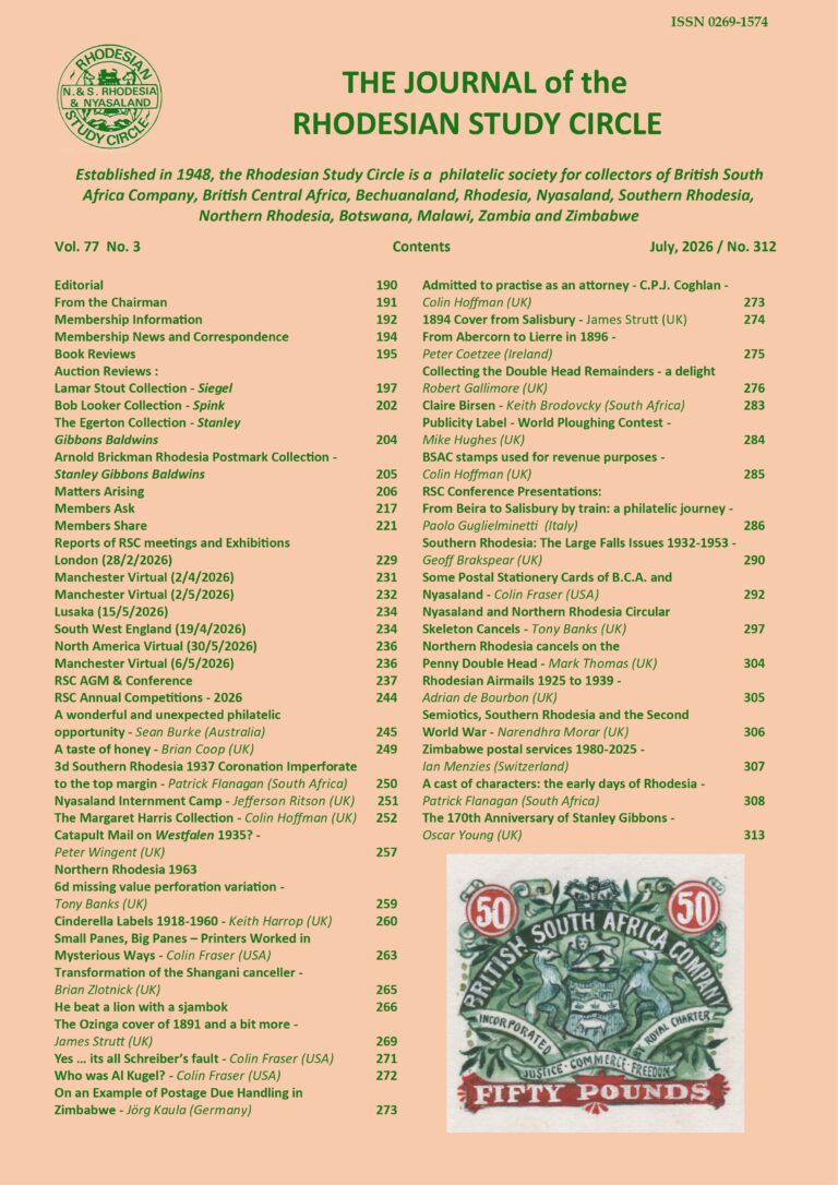 JOURNAL OF THE RHODESIAN STUDY CIRCLE: NO 312 July 2026